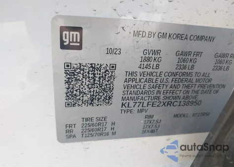 2024 Chevrolet Trax Fwd Sp from USA, damaged, VIN KL77LFE2XRC138950